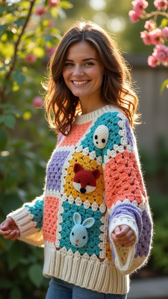 playful animal design sweater