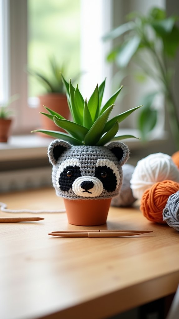 raccoon themed plant pot cover