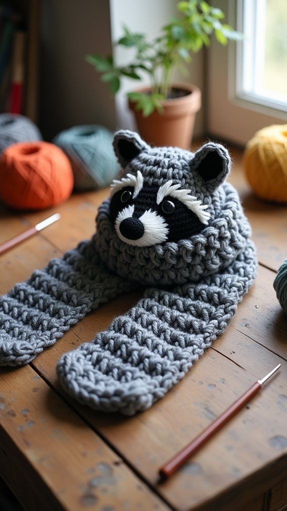 raccoon themed scarf knitting pattern
