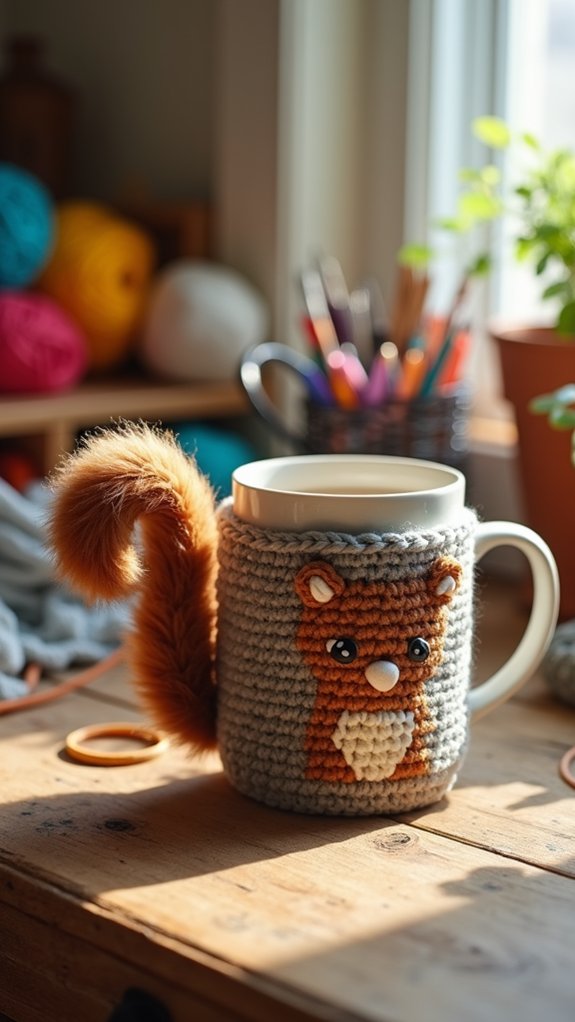 squirrel themed coffee cozy