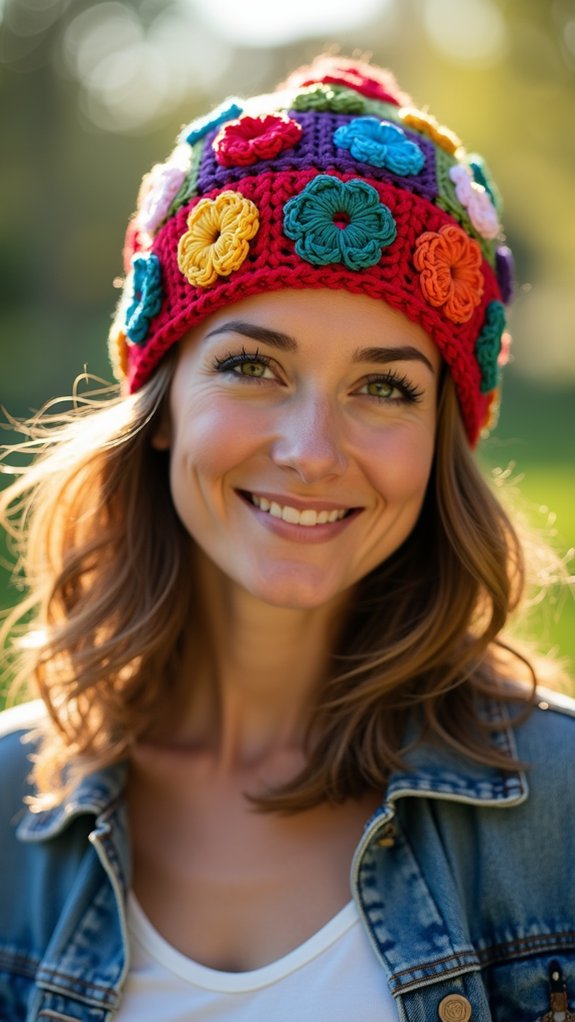 vibrant crochet square hat
