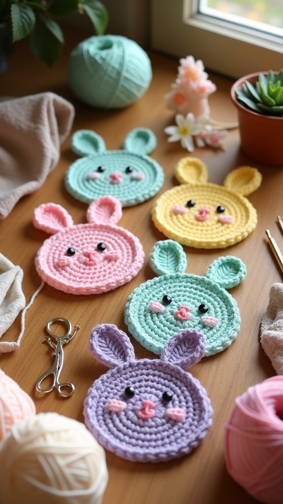 vibrant rabbit themed drink coasters