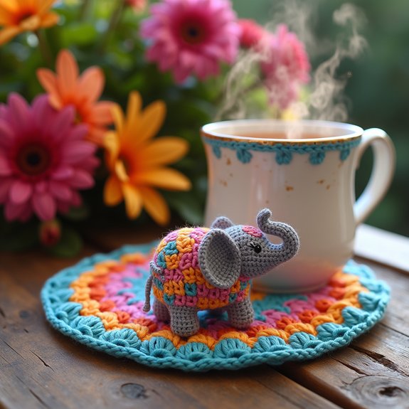 adorable crochet elephant coaster