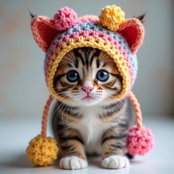 adorable kitten wearing bonnet