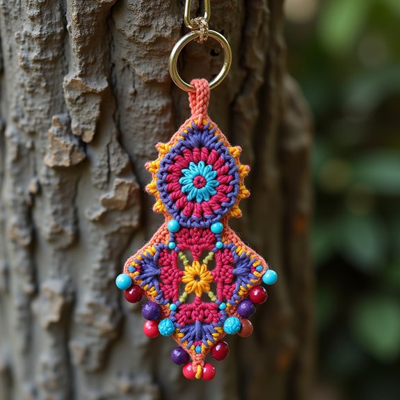 beaded crochet keychain design
