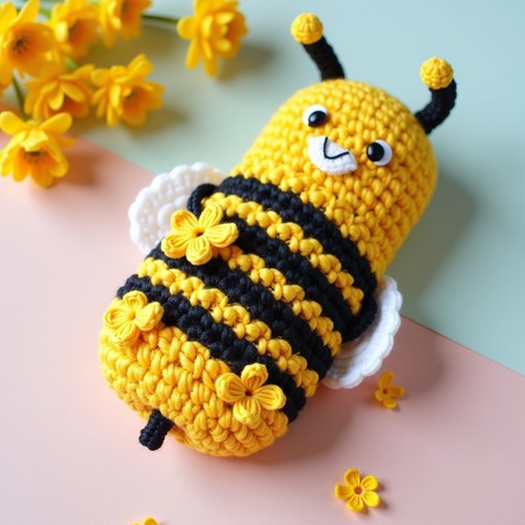 bee themed crochet phone case