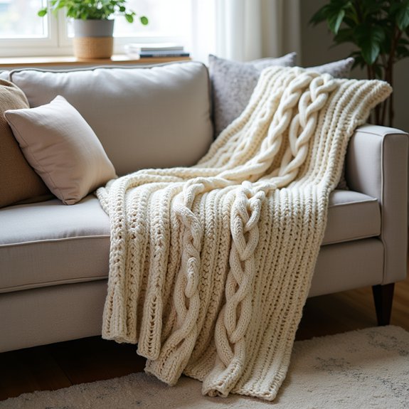 cabled crochet throw blanket
