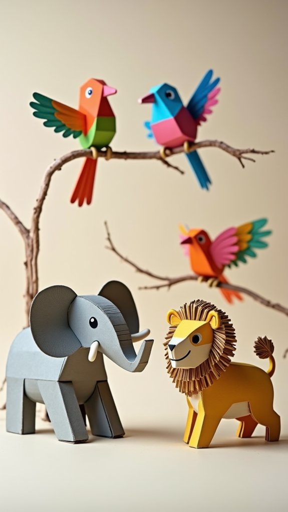 cardboard crafted animal figures