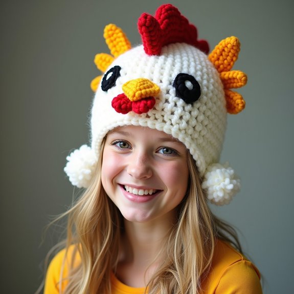 chicken themed crochet hat