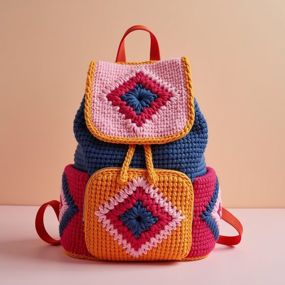 colorful crochet backpack design