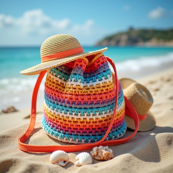 colorful crochet bucket bag