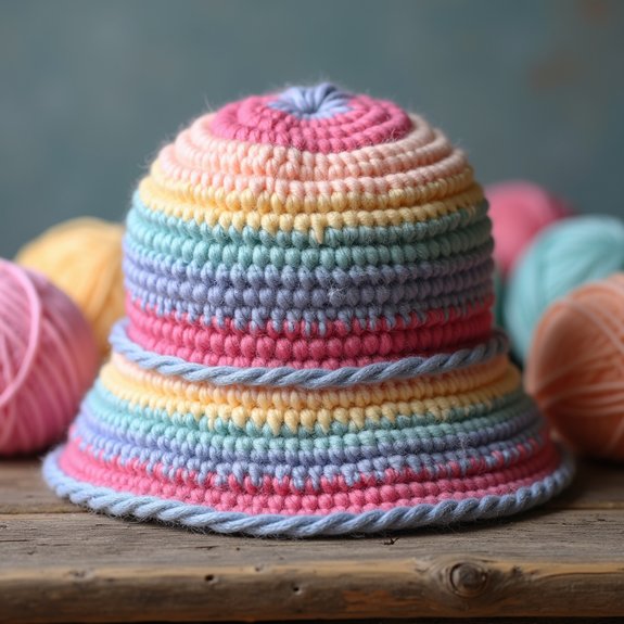 colorful crochet bucket hat