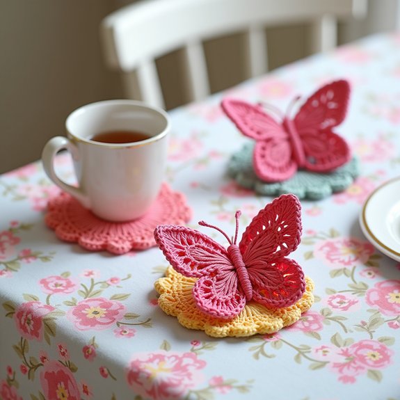 colorful crochet butterfly coasters