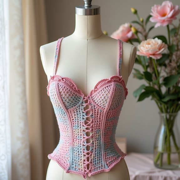 colorful crochet corset design