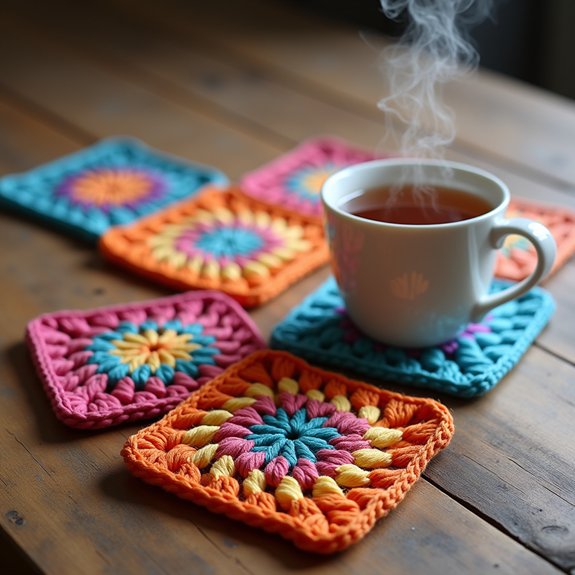 colorful crochet drink mats