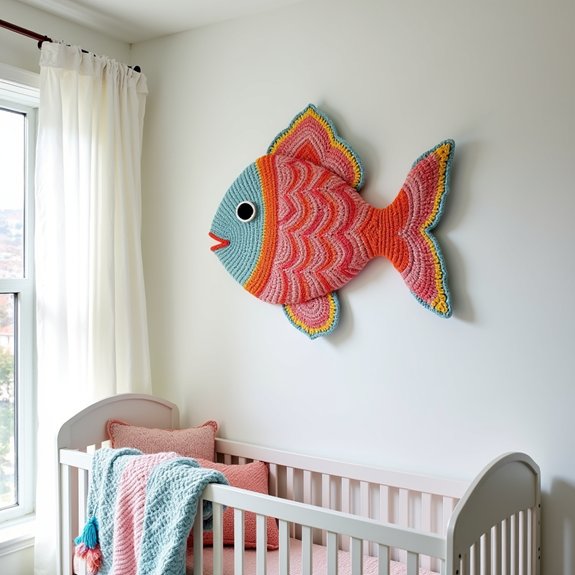 colorful crochet fish decor