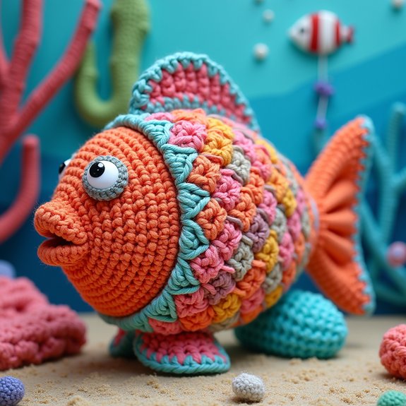 colorful crochet fish purse