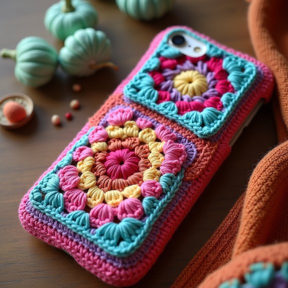 colorful crochet phone case