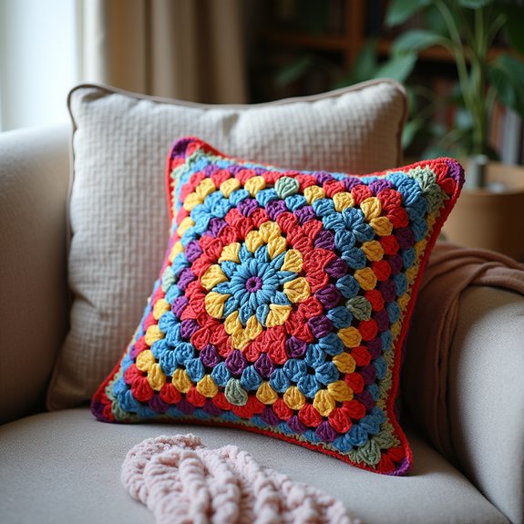colorful crochet pillow design