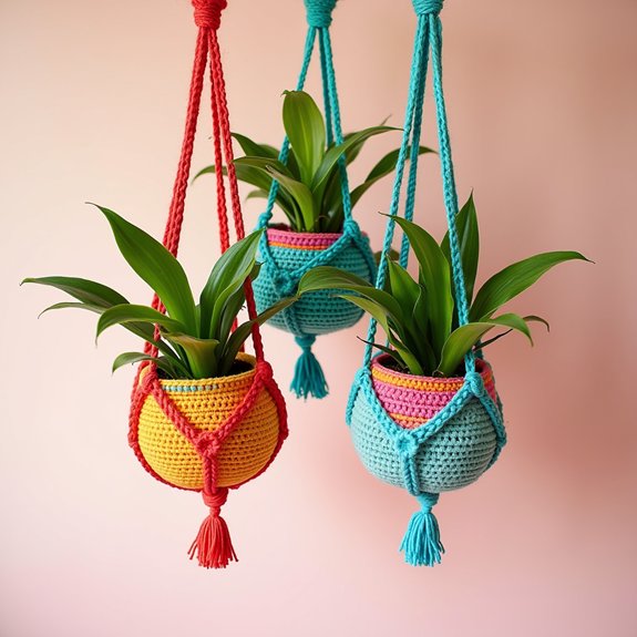 colorful crochet plant holders