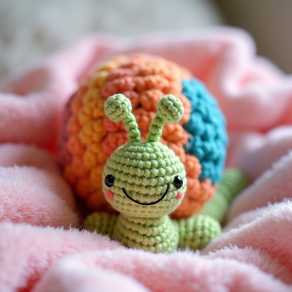 colorful crochet snail toy
