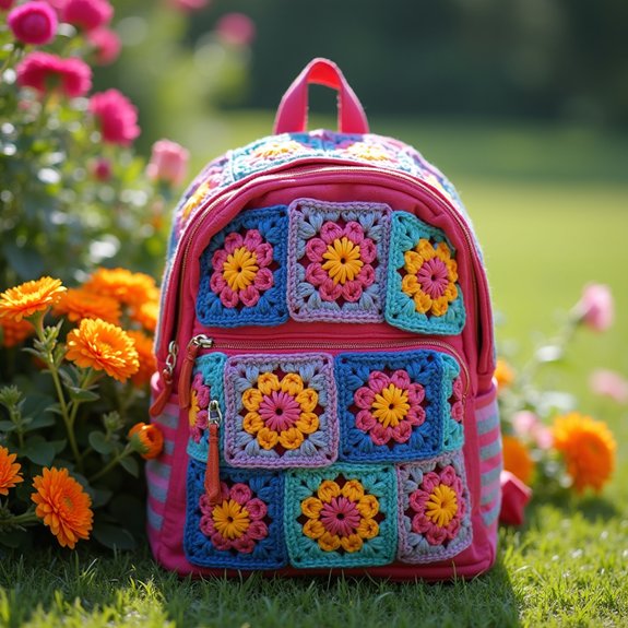 colorful crochet square backpack