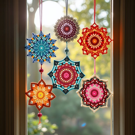 colorful crochet sun catchers