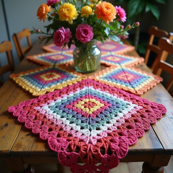 colorful crochet table decor