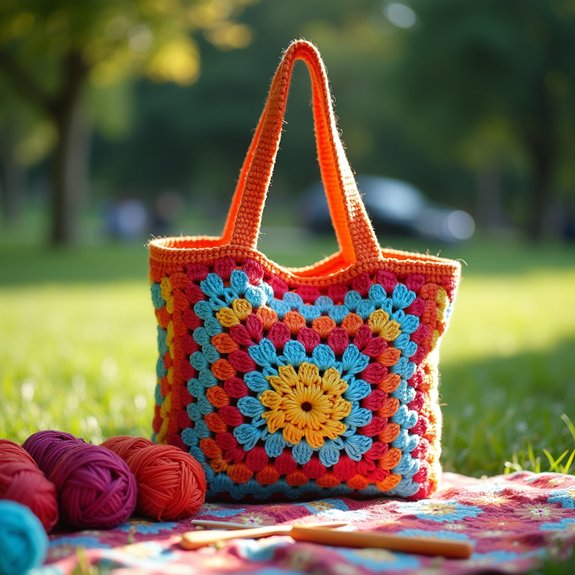 colorful crochet tote bag