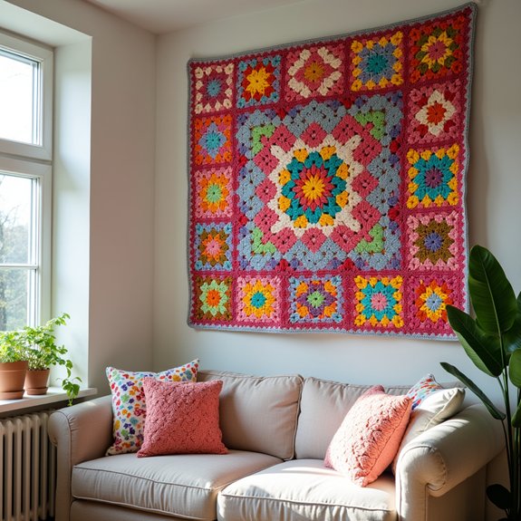 colorful crochet wall decor