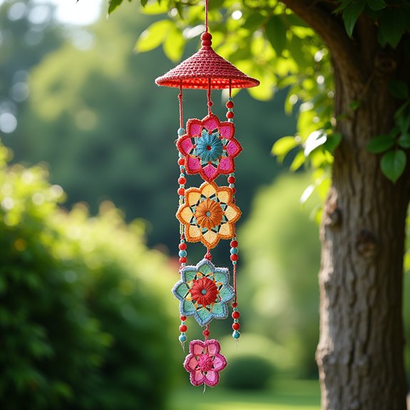 colorful crochet wind chimes
