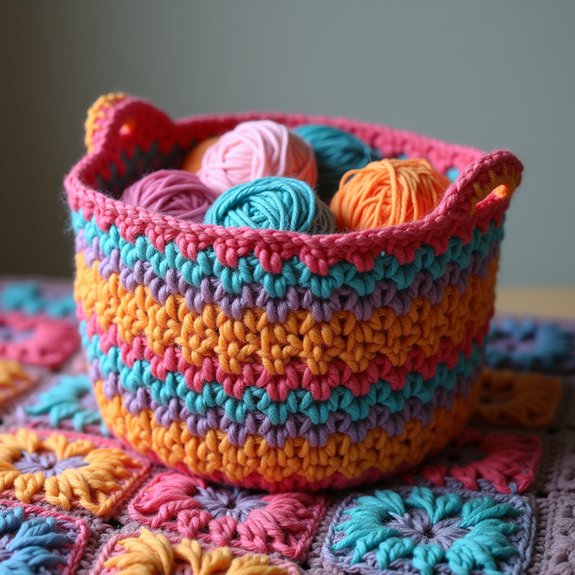 colorful crocheted storage basket