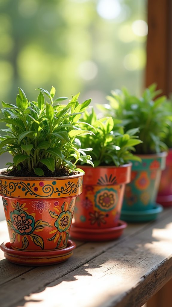 colorful decorated plant containers
