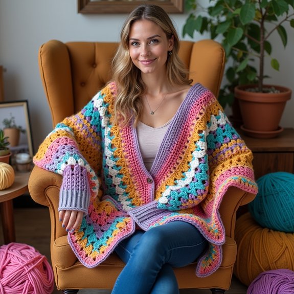 colorful granny square cardigan