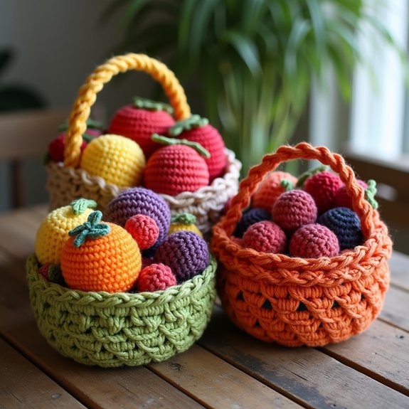 colorful handmade crochet baskets