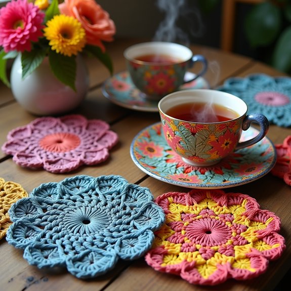 colorful handmade crochet coasters