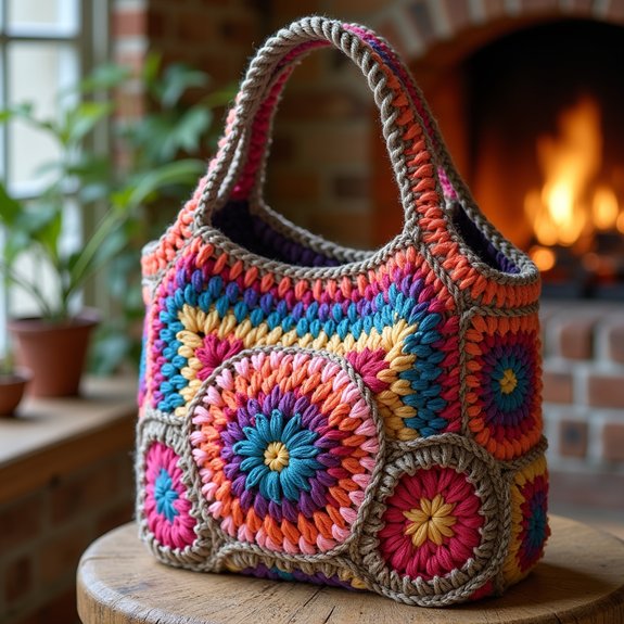 colorful hexagon granny bag
