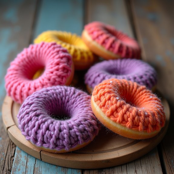 colorful knitted donut decorations
