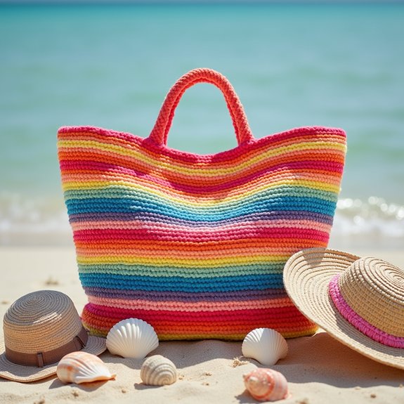 colorful striped beach tote