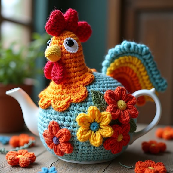cozy chicken themed tea cozy