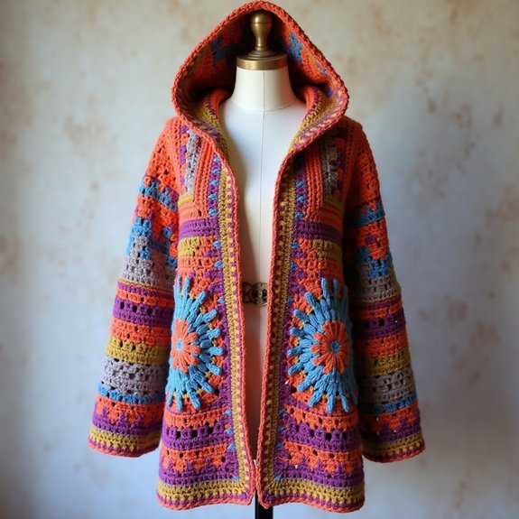cozy hooded crochet coat