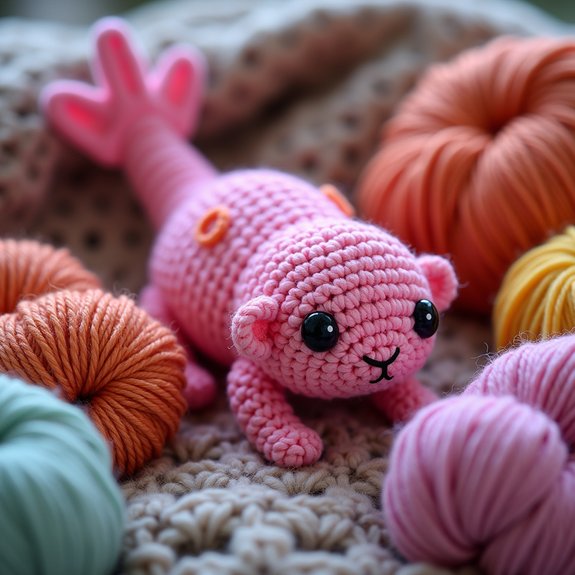 crochet axolotl themed bookmark