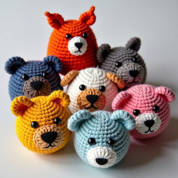 crochet ball with animal faces