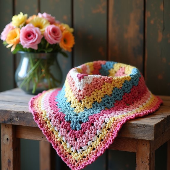 crochet bandana with floral design