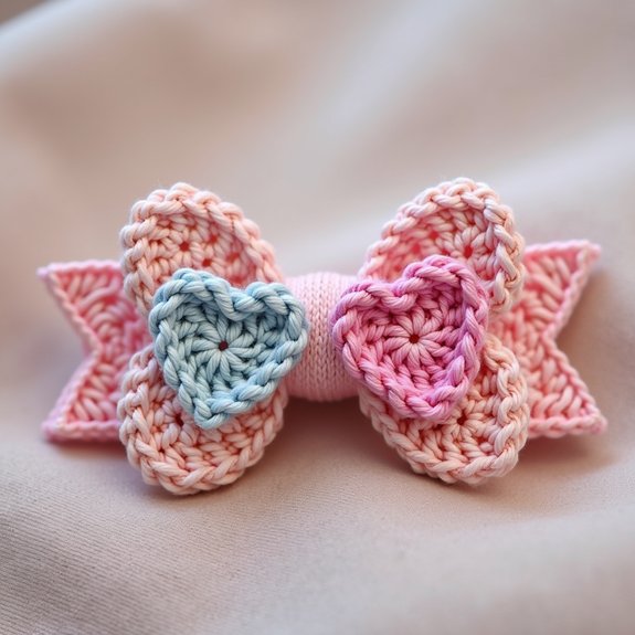 crochet bow in heart shape