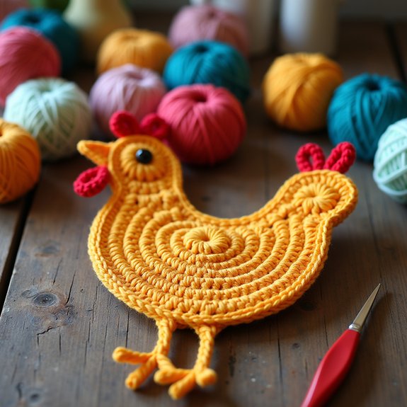 crochet chicken themed potholder design