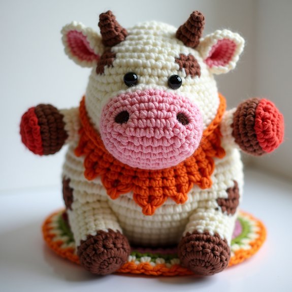 crochet cow themed pot holder