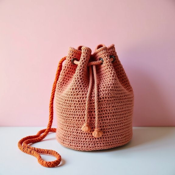 crochet drawstring bucket bag