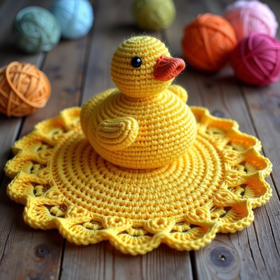 crochet duck themed dishcloth design