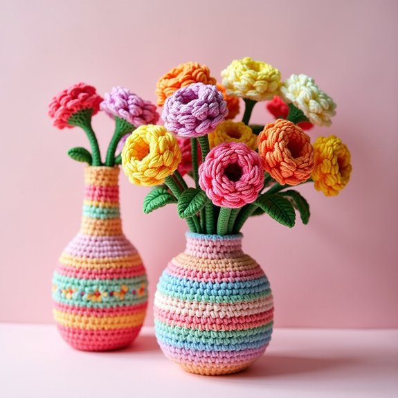 crochet flower vase decor